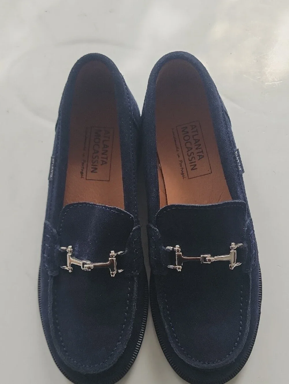 Navy Suede Horsebit Loafers. In Excellent Condition Like New